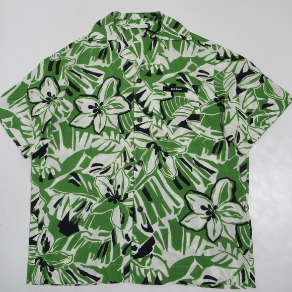 Palm Angels Women's Hibiscus Bowling Shirt Over Green White Size S Super Relaxed - Picture 1 of 12